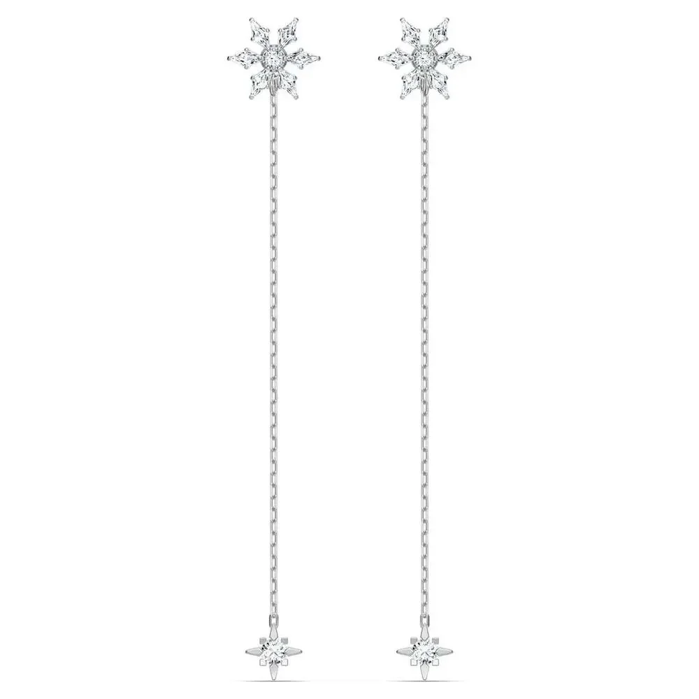 Swarovski Crystal Magic Chain Pierced Earrings, White, Rhodium Plated